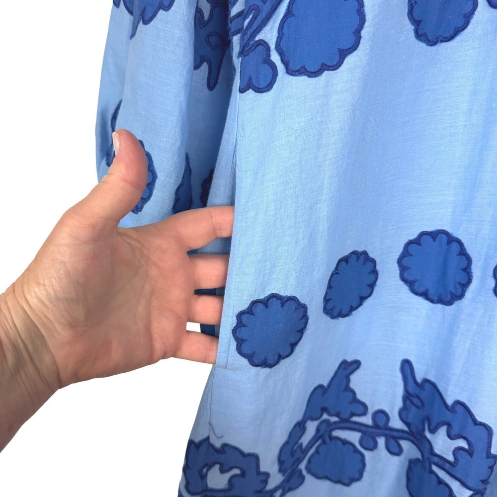 Oliphant Blue Embroidered Floral Applique Puff Sleeve Maxi Dress Medium - Picture 12 of 16